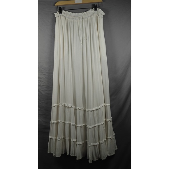 Fashion Nova Women's Tiered Maxi Skirt Cream Broomstick Boho Flowy XL - Picture 1 of 8